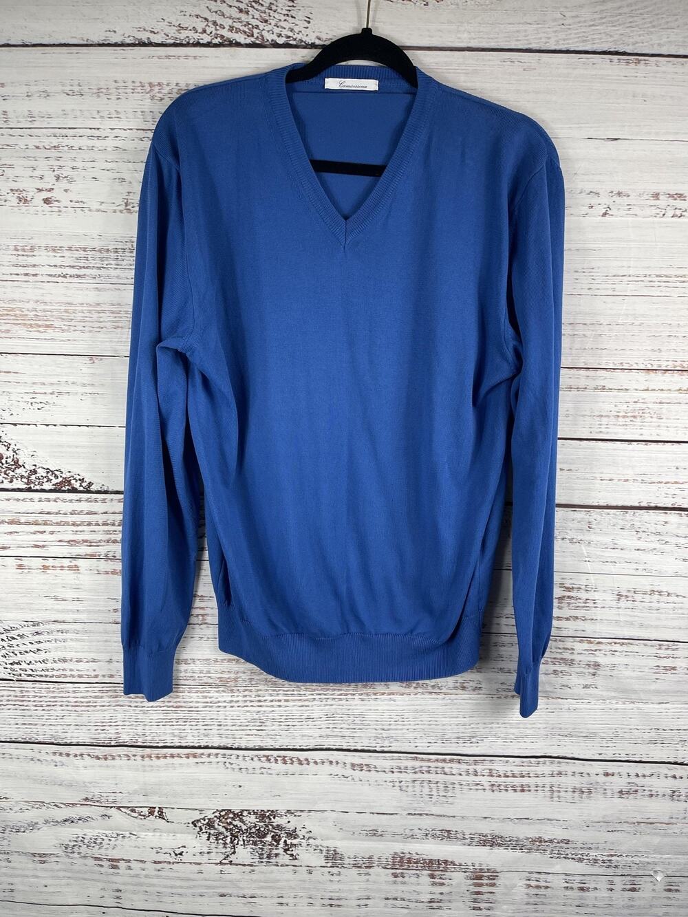 Camicissima Sweater Men's Size L Blue V Neck Pullover 100% Cotton Lightweight